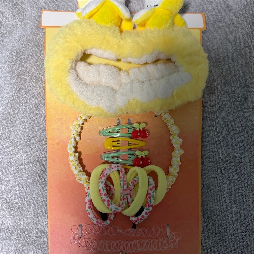 Fynn & Riley Kawaii Banana Plush Spa Headband Hair Accessories Set 13pc